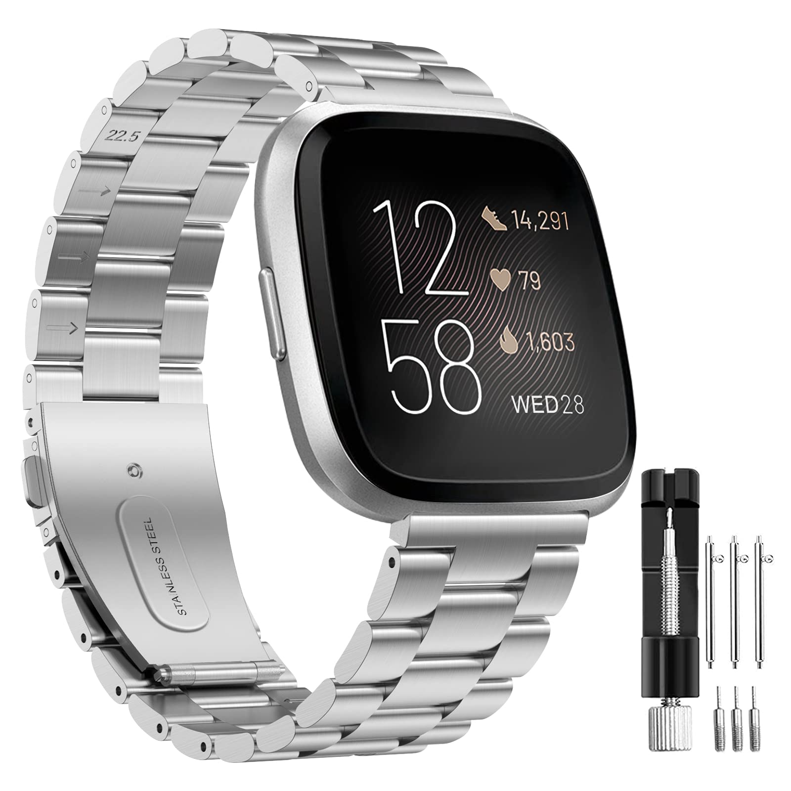 Hatolove Compatible with Fitbit Versa 2 Strap/Fitbit Versa Strap, Metal Stainless Steel Band Adjustable Replacement Strap Compatible with Fitbit Versa, Versa 2, Versa Lite