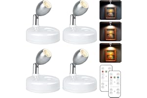 Destlife 4 Pack Wireless Spot Lights Indoor, Battery Operated Uplighting, Mini Spotlight with Remote 3CCT Tree Lights Indoor, Accent Wall Lights for Display Plant Picture Dartboard