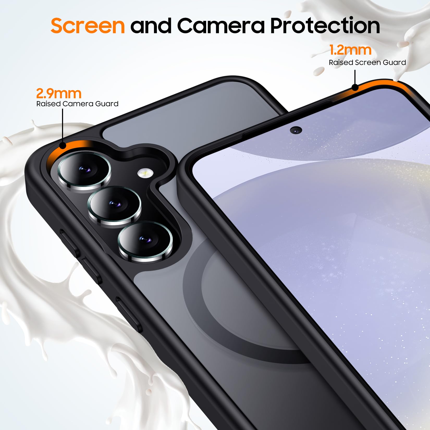 Designed for Magnetic Samsung Galaxy S24 Case,[Compatible with MagSafe] [Military Grade Drop Protection] Slim Translucent Matte Shockproof with Anti-Fingerprint Phone Case-Black