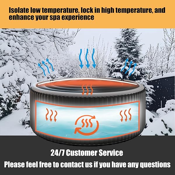 SIBOSEN INFLATABLE HOT TUB COVER WITH HANDLE, ONE SIZE FITS ALL PORTABLE HOT TUB COVER UPGRADE INSULATED THERMAL ENERGY SAVING HOT TUB LID PROTECTOR OUTDOOR WINDPROOF RAIN-PROOF SNOW-PROOF (BLACK)