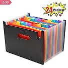 Caveen 24 Pockets Expanding Files Large Capacity A4 Size Colorful File Organizer Plastic Stand Expandable Portable Accordion Folder Business File/Home Paper Organizer Bag
