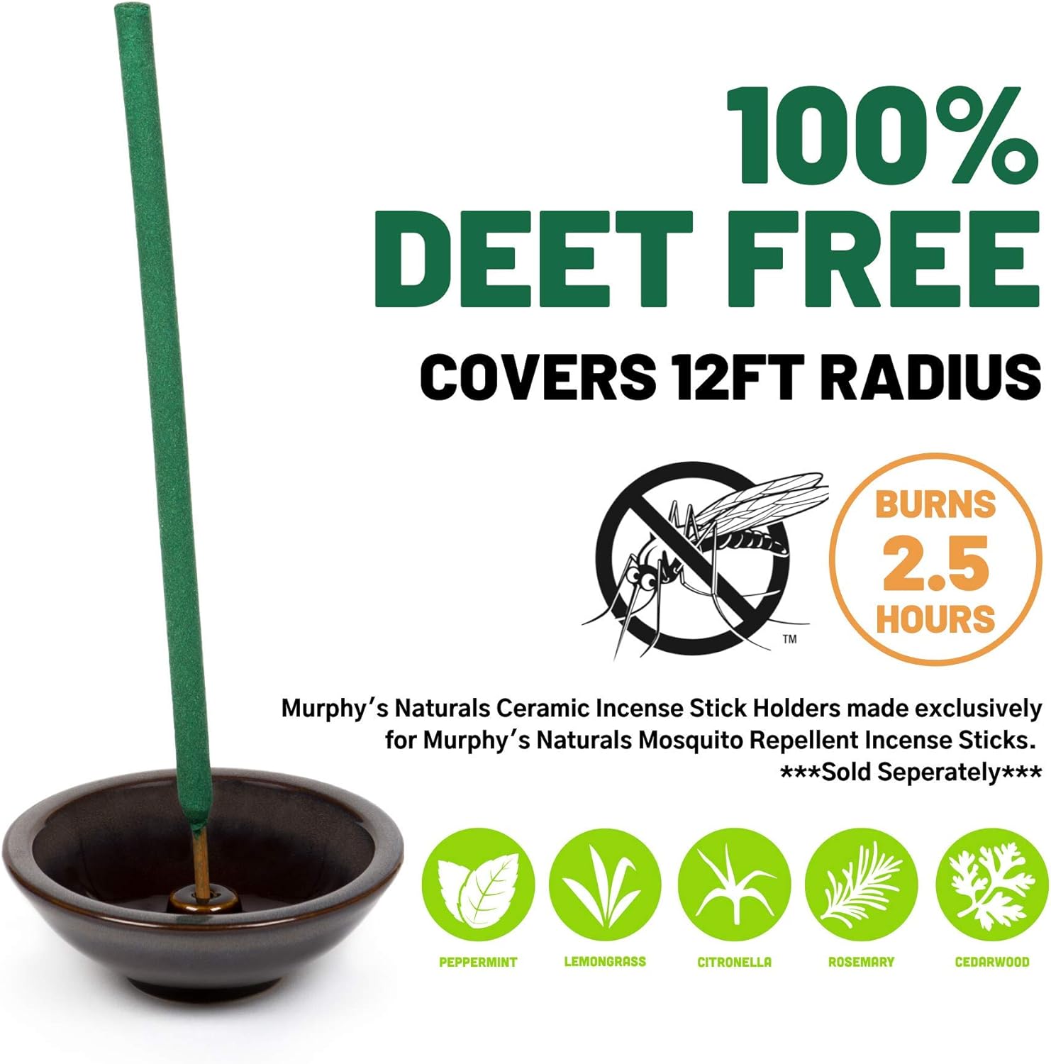 Murphy's Naturals Mosquito Repellent Incense Sticks | DEET Free with Plant Based Essential Oils | 2.5 Hour Protection | 12 Sticks per Tube : Garden & Outdoor