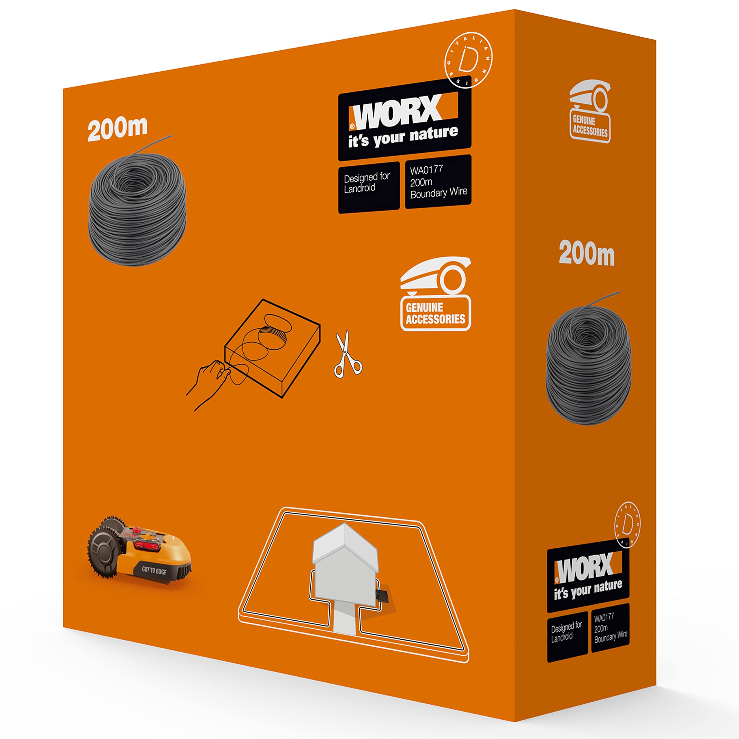WORX Landroid Boundary Wire for Robotic Lawnmowers 200 m - Pack of 1 - WA0177
