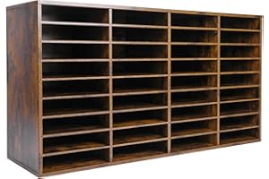 TQVAI Wood Adjustable Literature Organizer, 36 Slots Mail Sorter, Desktop Paper Storage Organizer, Classroom Keepers Mailbox, Mail Center for Home & Office, Antique