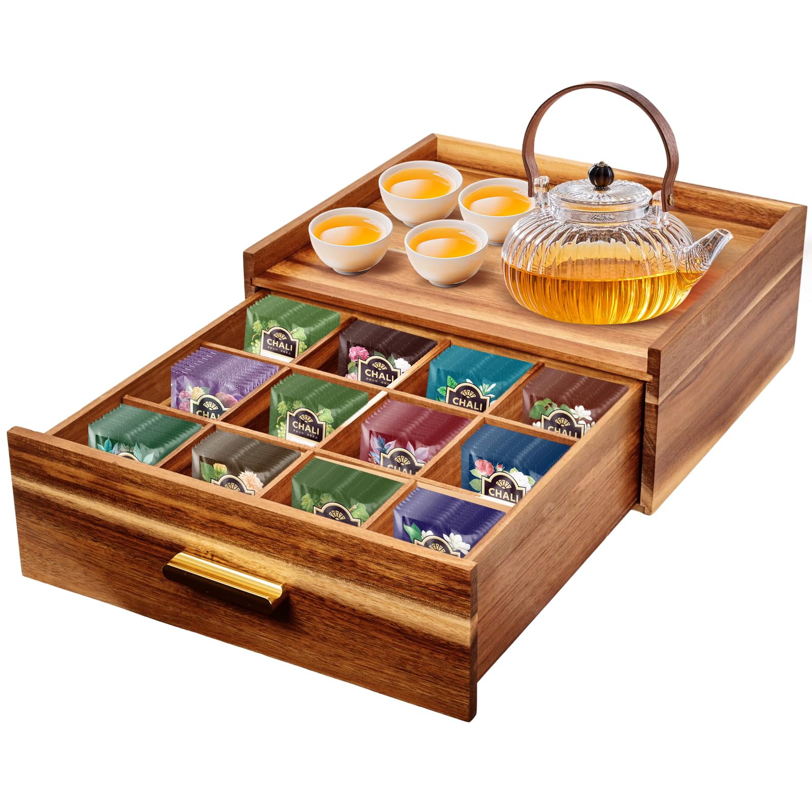 Mua Acacia Wood Tea Holder Organizer,Tea Box Organizer Storage Box,Tea ...
