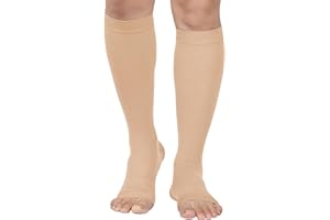 MGANG® 20-30 mmHg Compression Stocking for Men and Women, Medical Compression Socks, Knee High Length, Open Toe, for DVT, Varicose Veins, Relief Shin Splints, Edema, Beige Large