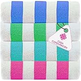 CASA COPENHAGEN Cabana Beach Designed in Denmark Rough and Tough, Quick Dry, Pool, Bath & Shower 30x60 inches 4 Pieces Cotton Beach Bath Towels Set - Turquoise, Green, Pink, Royal Blue