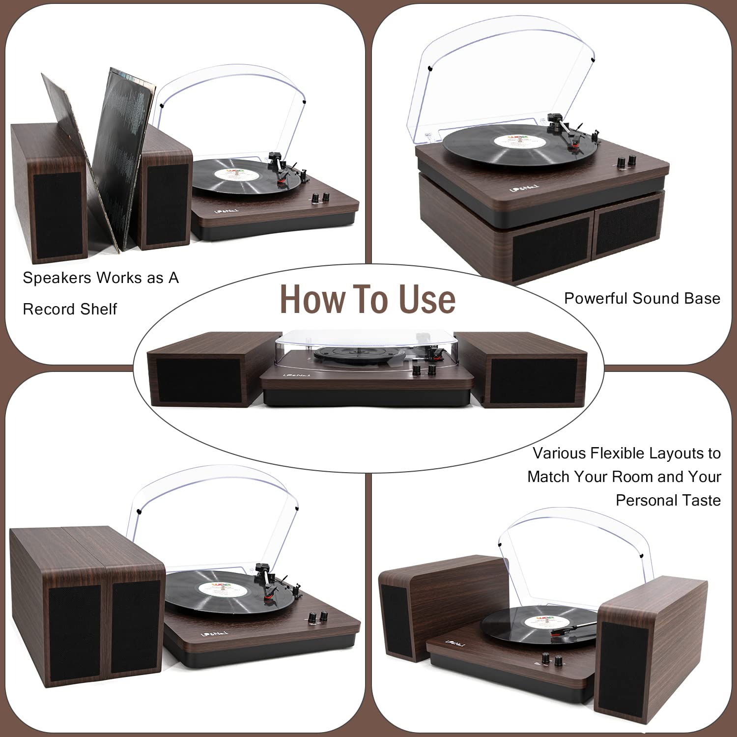 Stackable Lp Record Turntable Mua LP&No.1 Vinyl Record Player, Wireless Turntable with Stereo ...