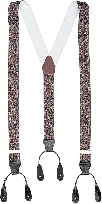 Paisley Trouser Braces Button On Mens Suspenders With Rolled Leather Ends 35mm Wide Classic Y 