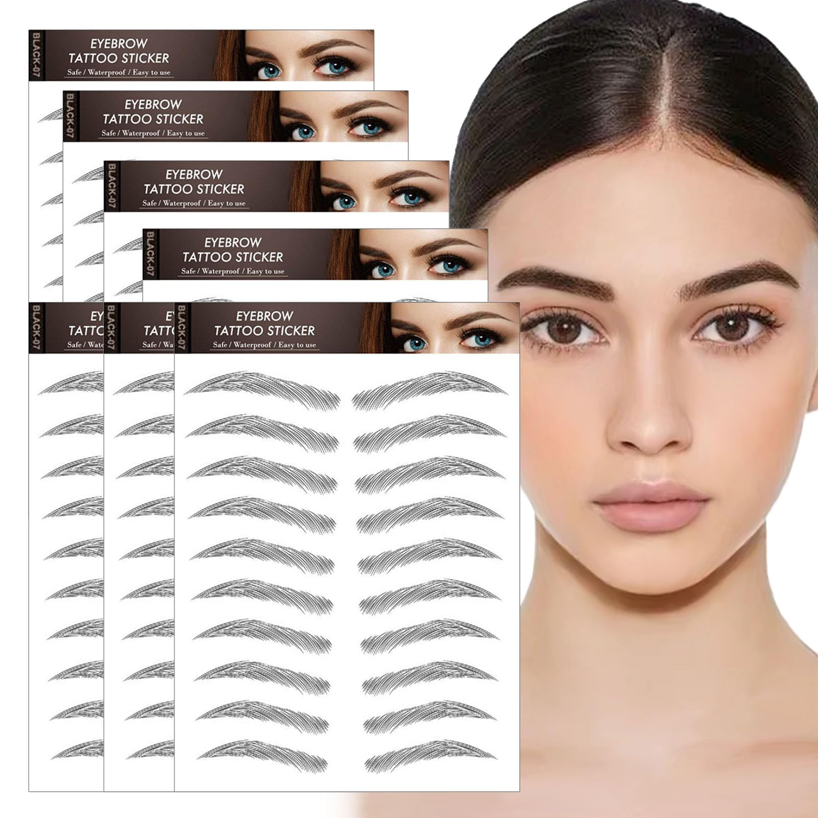 AWAVM 7Sheets/77Pairs 4D Hair-Like Tattoo Stickers Waterproof Natural Fake Eyebrow Stickers,Long Lasting Eyebrow Grooming Shaping Perfect for Women and Girls (Black-07)