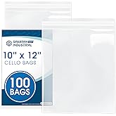 Spartan Industrial - 10" X 12" (100 Count) Crystal Clear Resealable Cello Poly Bags for Packaging, Clothing & T Shirts - Self Seal & Reinforced