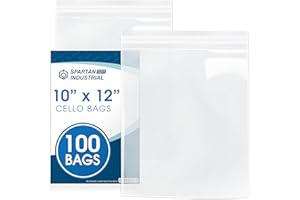 Spartan Industrial - 10" X 12" (100 Count) Crystal Clear Resealable Cello Poly Bags for Packaging, Clothing & T Shirts - Self