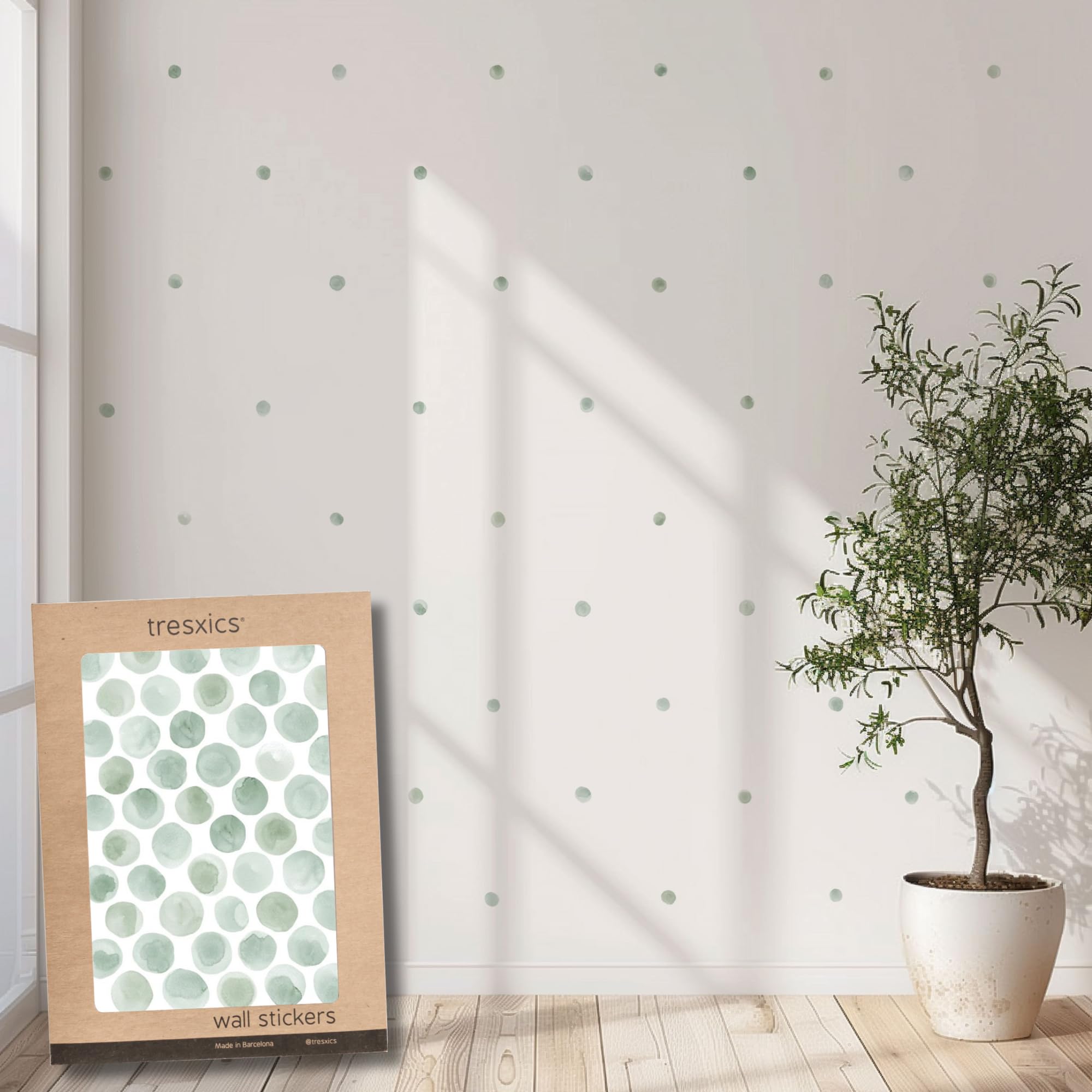 Decorative Wall Stickers | Vinyl Adhesive Wall Dots, Watercolor | Wallpaper Effect | Decorative Detail | 50 Pieces | TRESXICS (Green)