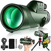40X60 Monocular Telescope, High Power Monocular for Adults with Phone Adapter& Tripod& Hand Strap, Low Night Vision Monocular, Equipped with BAK4 Prism for Bird Watching and Traveling Concert