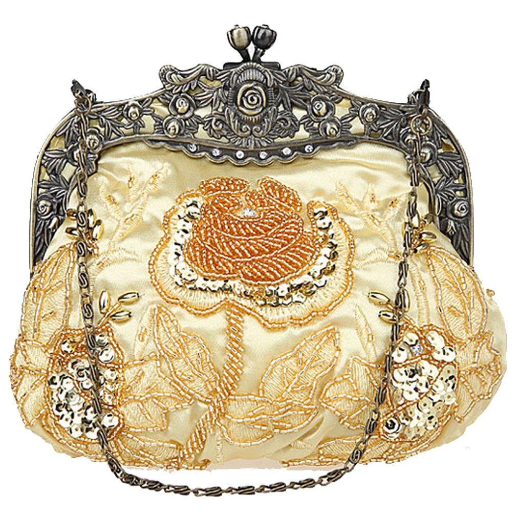 Belsen Women's Vintage Beaded Sequin Flower Evening Handbags (Gold)