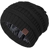 Zando Satin Lined Beanie for Women Men Teen - Slouchy Warm Winter Hat with Hair Protection Sleep Cancer Knit Skull Cap
