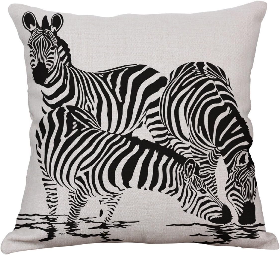 Zebra Home Creative Gift Black And White Pillowcase Waist Pillow Linen Car Sofa Office Living Room Cushions (Cushion Covers Set Of 2 Pcs),3