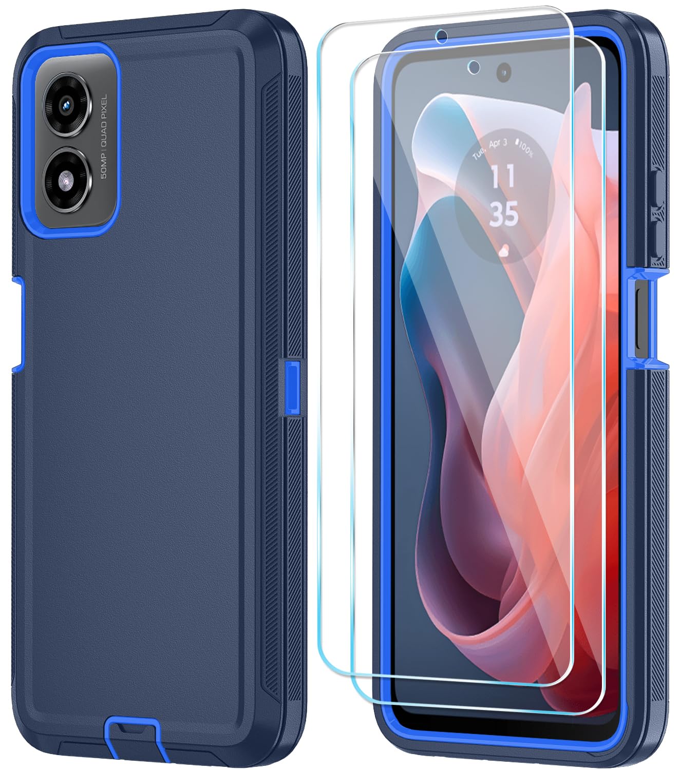 Photo 1 of Qinmay Phone Case for Motorola Moto G 5G 2024 Case with HD Screen Protector, Shockproof 3-Layer Cover for Moto G 5G 2024,NavyBlue