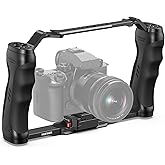 NEEWER Video Camera Cage Rig with Arca Type Quick Release Plate, Double Handles, 3/8" ARRI 1/4" Threads, Cold Shoes, Universa