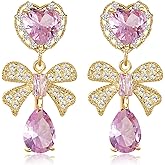 Austrian Crystal Heart Teardrop Bowknot Drop Dangle Stud Earrings for Women 14K White Gold Plated Hypoallergenic Jewelry Gifts for Women