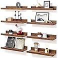 Fixwal Floating Shelves for Wall Decor, Wall Shelves Set of 8, Display Floating Shelf Wall Self with Lip for Bedroom, Bathroom, Nursery, Living Room (Rustic Brown)