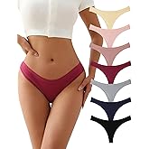 Hotcom 7 Pack Cotton Thongs for Women Low Rise Sexy Thong Ladies Panties Breathable Ribbed Comfort Underwear