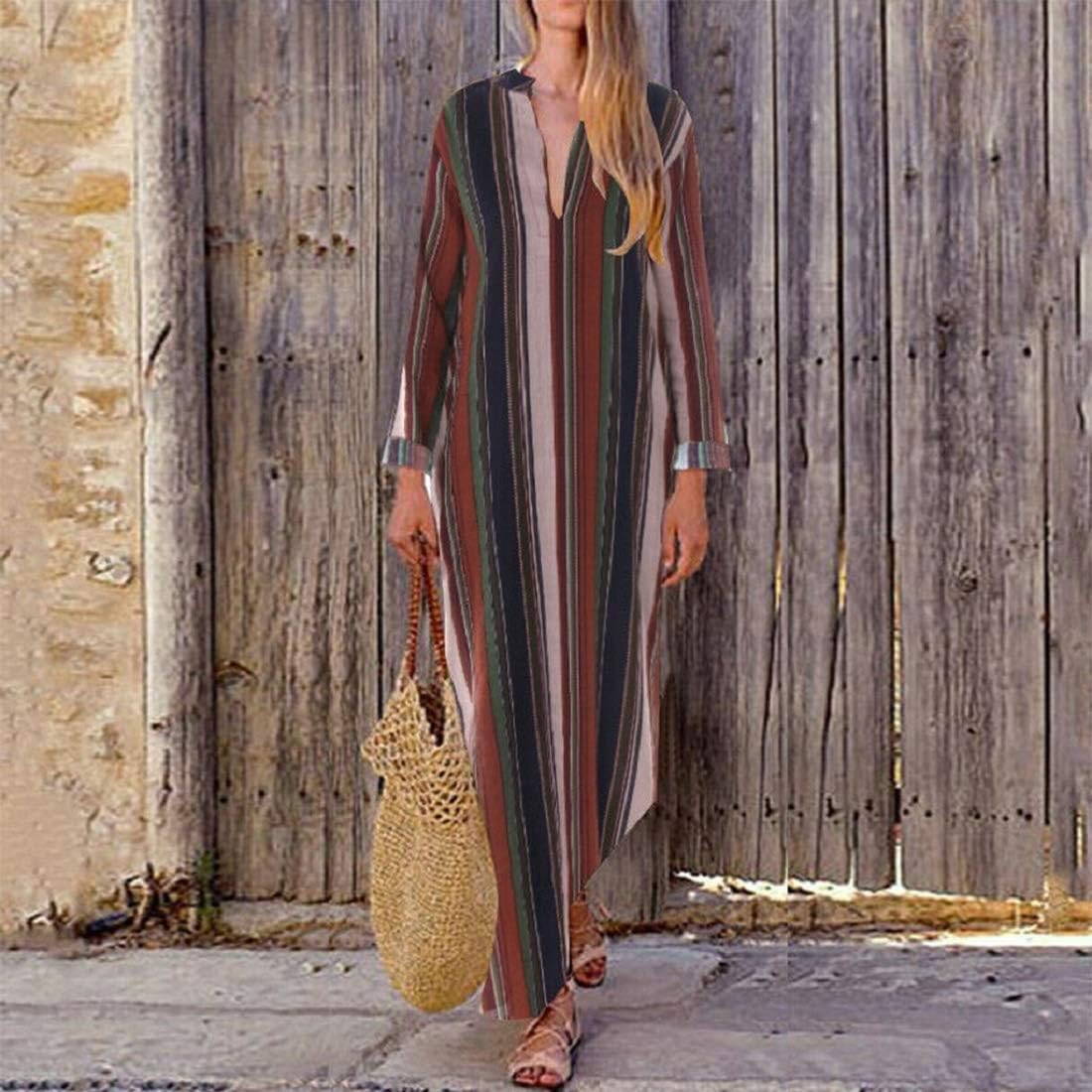 Womens Color Block Striped Print Maxi 