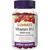 Webber Naturals Vitamin B12 Gummy, 1000 mcg, 60 Gummies, Supports Energy Production and Metabolism, Vegan