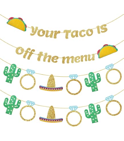 „Your Taco Is Off The Menu“ Banner – Goldenes Glitzer-Banner Für Junggesellinnenabschied & Fiesta-Partys