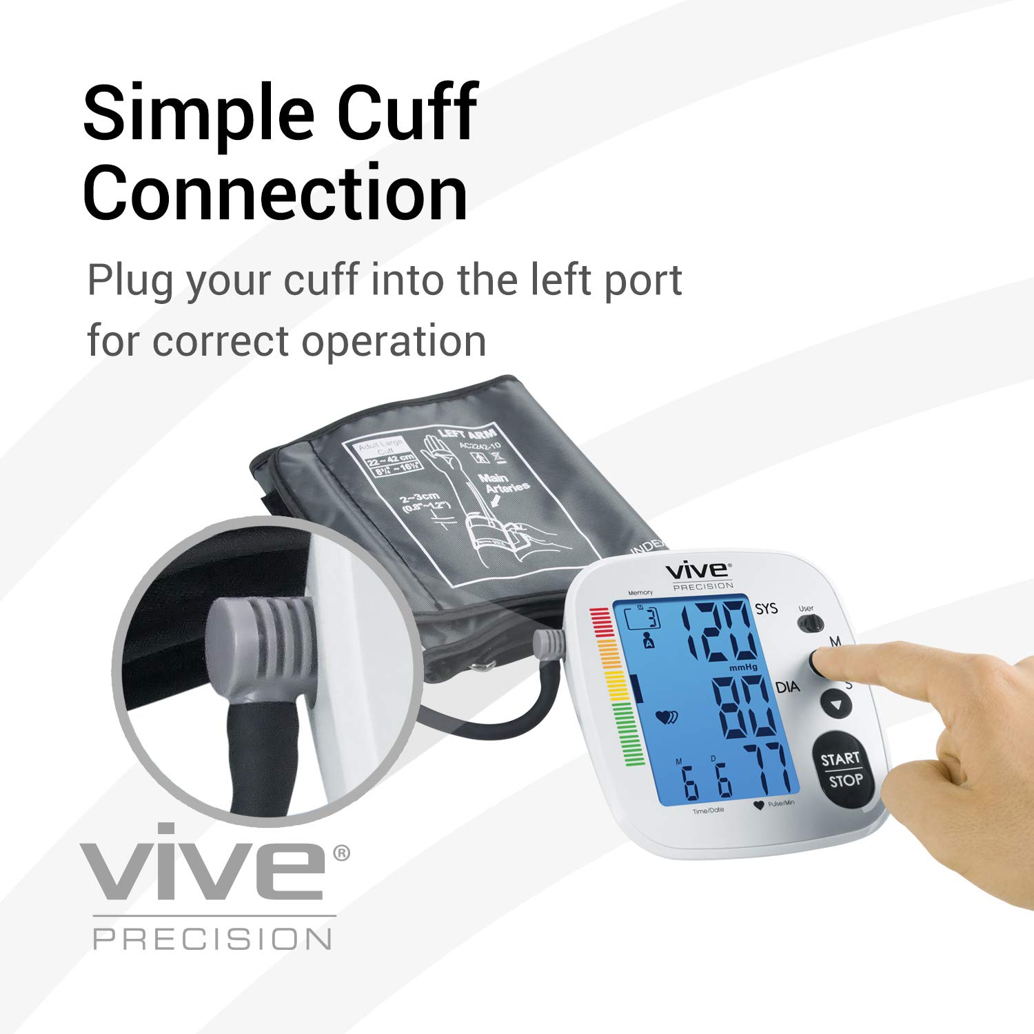 Vive Precision Blood Pressure Cuff Heart Rate Monitor Machine