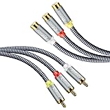RIKSOIN Audio Video Cable, [10ft,Shielded Gold-Plated] 3-Male to 3-Female RCA Stereo AV Cable Nylon Braided Composite RCA Cor