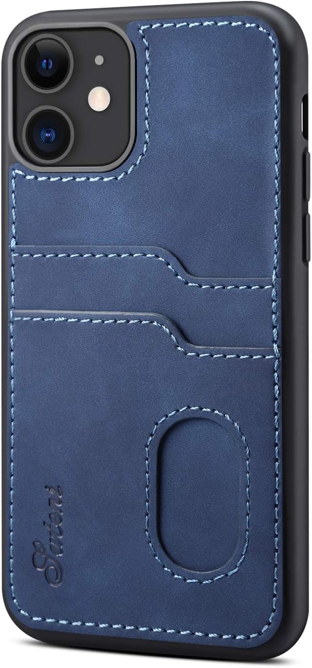 Case for Apple iPhone 11 6.1 inches,Soft Pu Premium Leather Protective Credit Card Slot Simple Blue Fashion Shell Girl Boy Cover