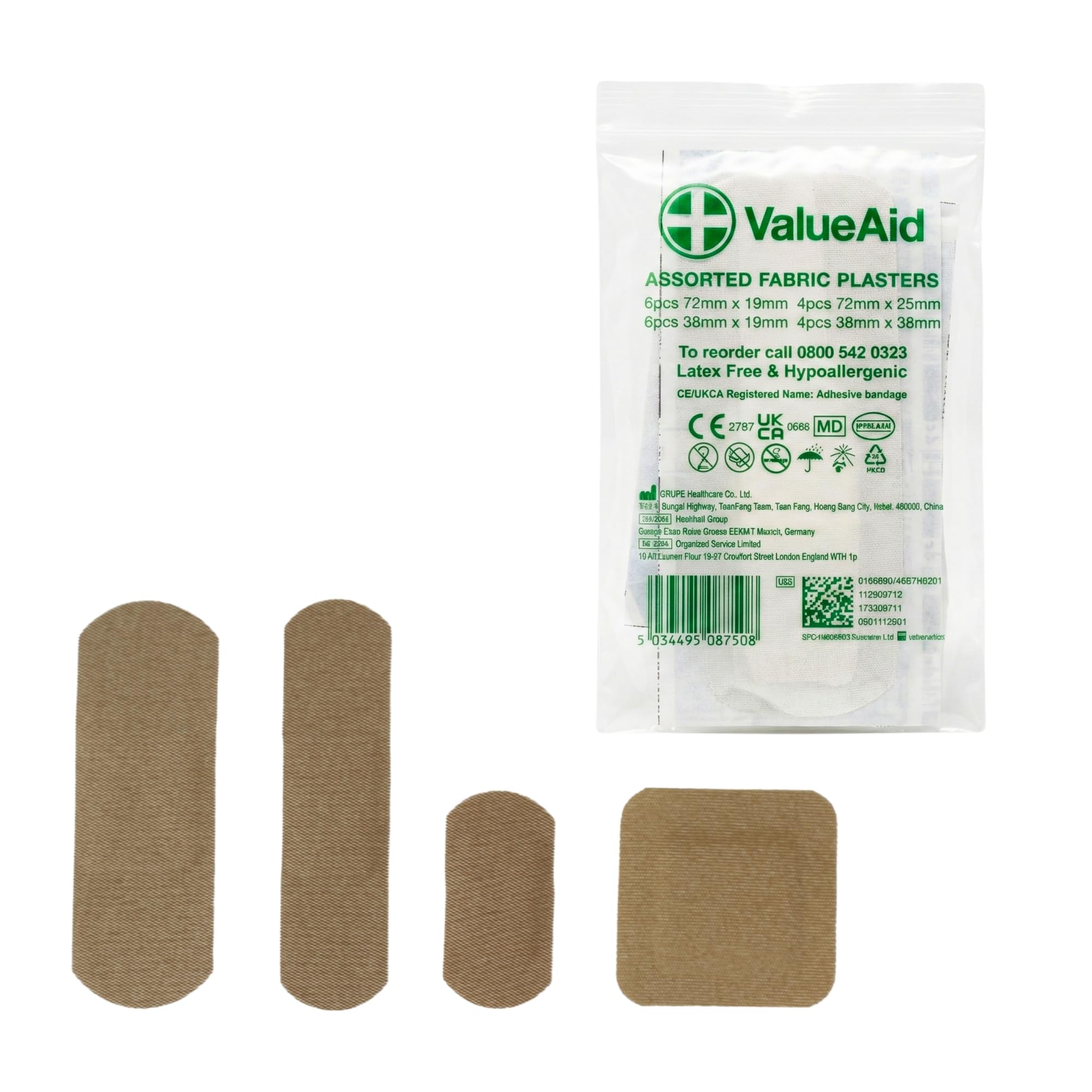 Value Aid 20 x Assorted Fabric Plasters – Fabric First Aid Plasters for Cuts and Grazes – Latex Free Hypoallergenic – Individually Wrapped – Assorted Sizes for First Aid Kits