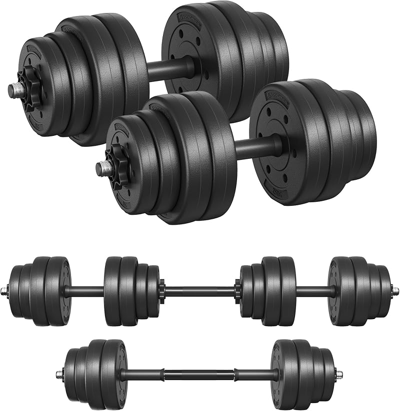 Songmics 2 in 1 Dumbbell Set Barbell 30 kg Includes 8 Plates 4 Spinlocks 2 Bars