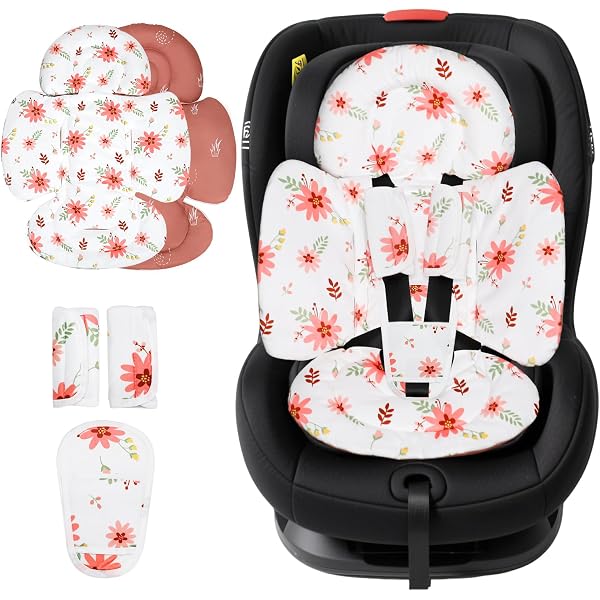 Infant Car Seat Insert With Head Support - Reversible For All Seasons, Yellow Cat Design