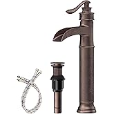 Homevacious Vessel Sink Faucet Copper Tall Bathroom Faucets Waterfall Single Handle 1 Hole Farmhouse Antique with Pop up Drain Assembly and Supply Lines Mixer Tap Without Overflow Counter Top