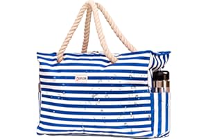 SHYLERO Beach Bag and Pool Bag. Has Airtight Pouch, Ton of Pockets. Beach Tote is Zippered, Water Resistant. Family Size