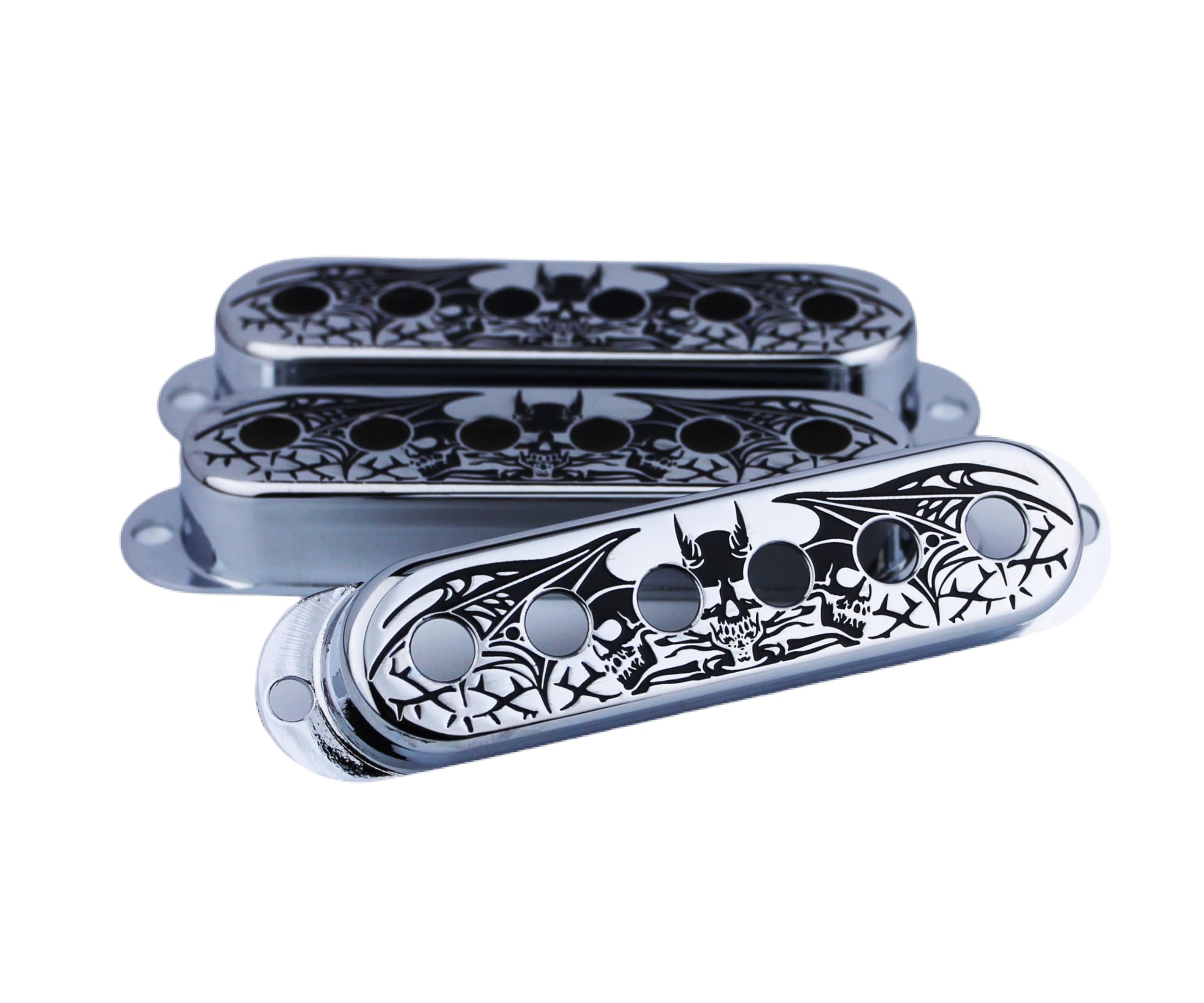 Guyker 3Pcs Single Coil Guitar Pickup Covers (52mm Pole Spacing), Copper Pickup Mounting Ring Set Guitar Accessories Replacement Part, (PS003, Chrome)