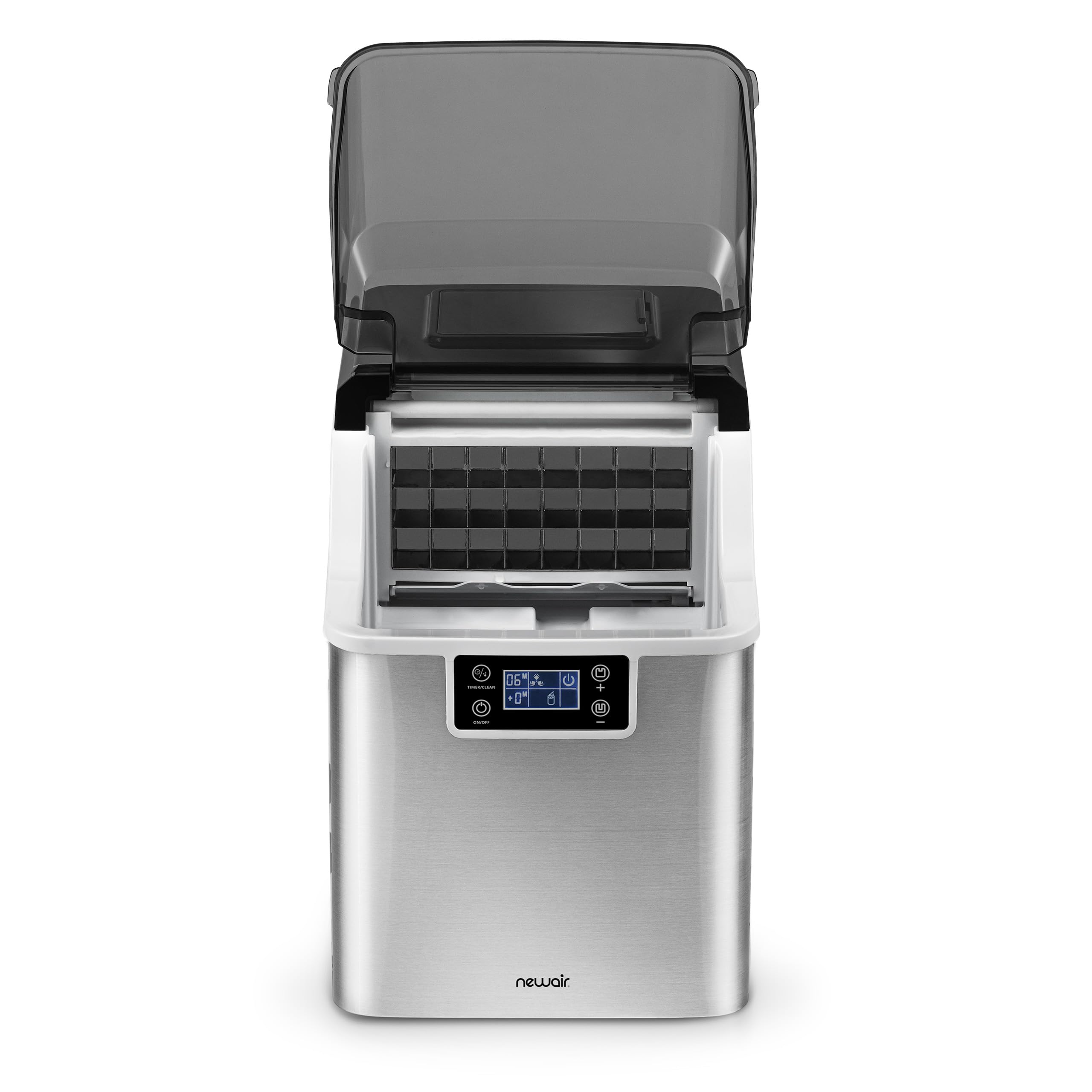 Newair Countertop Clear Ice Maker, 45lbs/Day Ice Cube Machine, Self-Cleaning Function and Custom Ice Thickness, Portable Ice Maker, 24H Timer, Ideal for Home Office and Outdoor Bar, Stainless Steel