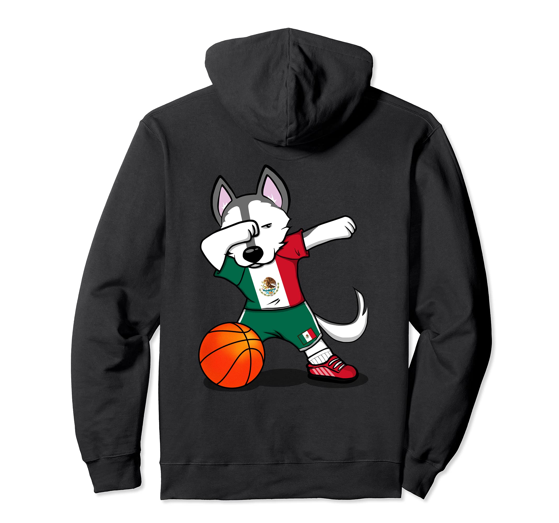 Dabbing Husky Mexico Basketball Fans Jersey - Mexican Flag Pullover Hoodie