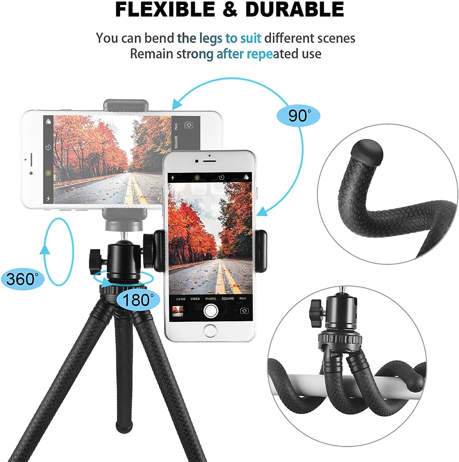 Phone Tripod,Shengsite Portable and Extendable Camera Tripod Stand with Wireless Remote 360°Rotating Adjustable Flexible Cell Phone Tripod Compatible with iPhone, Android Phone, Camera, Sports Camera: Camera & Photo
