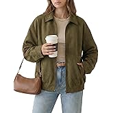 PHISOCKAT Faux Suede Jacket Women Oversized Casual Zip Up Long Sleeve Bomber Jackets Trendy Coat with Pockets
