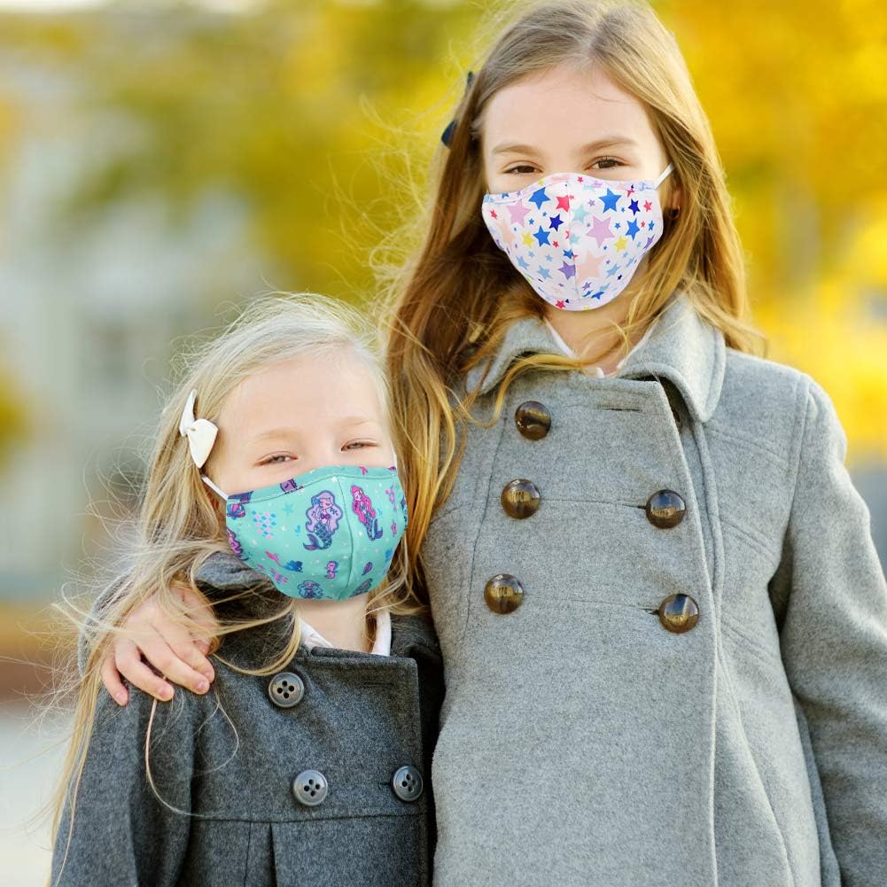 CIKIShield 6 Pack Children Adjustable Cloth Face Mask for Kids Girls Boys Washable Reusable Face Cover UV Protection: Clothing