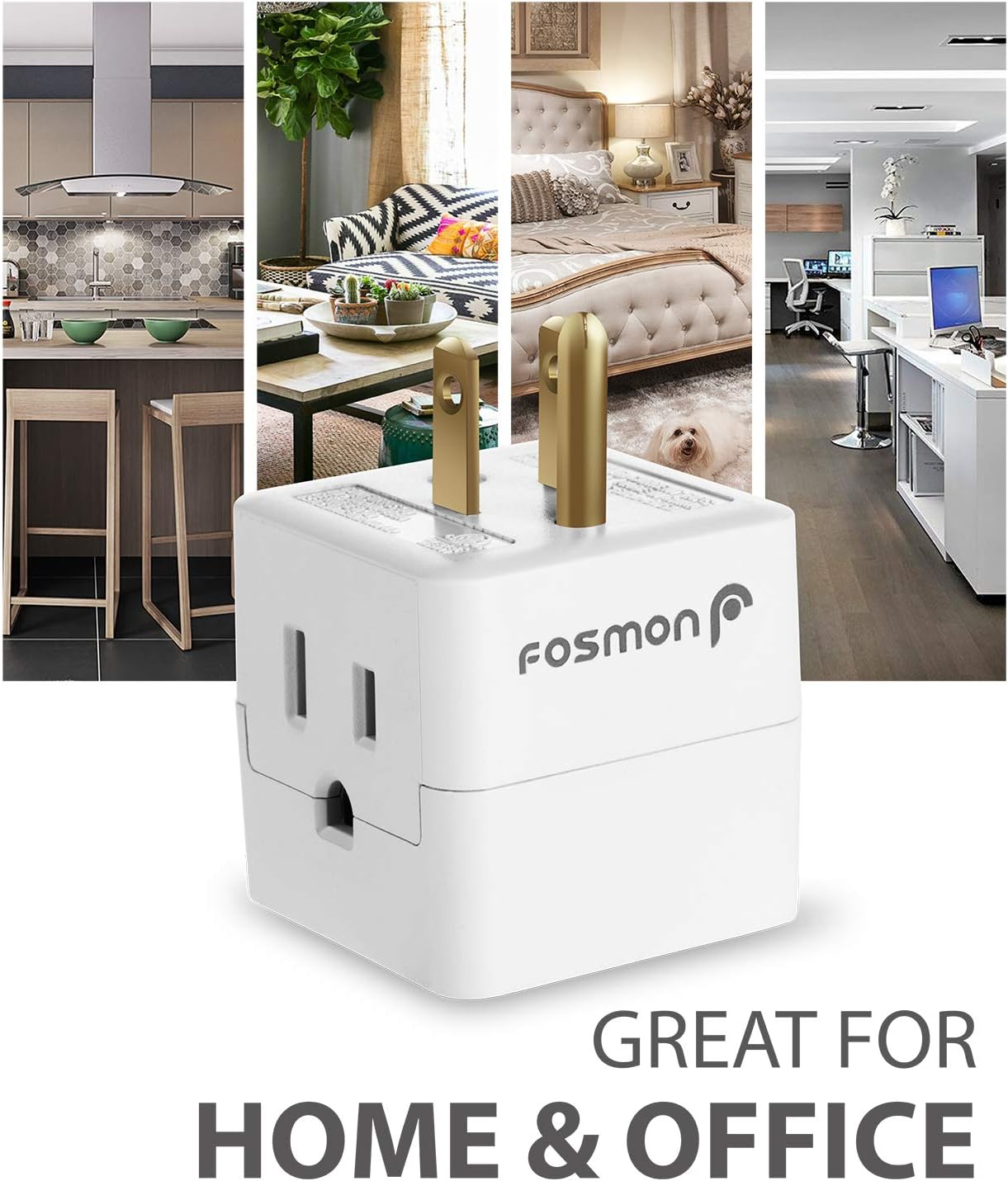 3 Outlet Wall Adapter Tap (3 Pack), Fosmon 3-Prong Portable Travel Mini Plug Grounded Indoor AC Outlet, ETL Listed - White: Home Audio & Theater