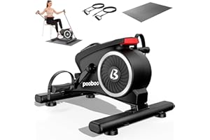 pooboo Under Desk Bike Pedal Exerciser, Quiet Magnetic Mini Exercise Bike with 16 Resistance Levels, Arm & Leg Workout, Resistance Bands & Non-Slip Mat for Home Office Therapy