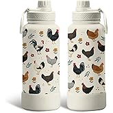 xiiai Chicken Gifts for Girls - 34oz Cute Chicken Water Bottle with Spout Lid, Insulated Stainless Steel Travel Coffee Mug, Double Wall Vacuum Tumbler for Women Girls, Birthday Christmas Gifts (1 pc)