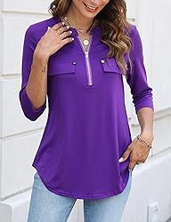 Halife Womens 3/4 Sleeve Shirts Zip Summer Business