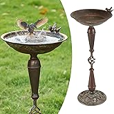 AIHAOKAN 27.5’’H Cast Iron Pedestal Bird Bath，Metal Bird Bath for Outdoor，Vintage Metal Bird Bath Garden Decoration