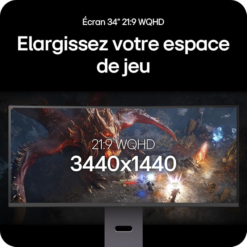 Ultragear™ 34G600A-B.AEU Ecran PC Gaming 34" - Dalle VA résolution WQHD (3440 x 1440), 5ms GtG 160Hz, HDR 10, sRGB 99% (CIE1931), FreeSync Premium