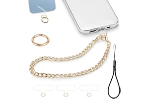 Casecond Phone Charm with Gold Metal Chain Detachable Phone Lanyard Hand Wrist Smartphone Strap Adjustable Phone Finger Grip Strap with 3 Patches Tether Universal for iPhone 15 Pro Max 14 13 11 Charms
